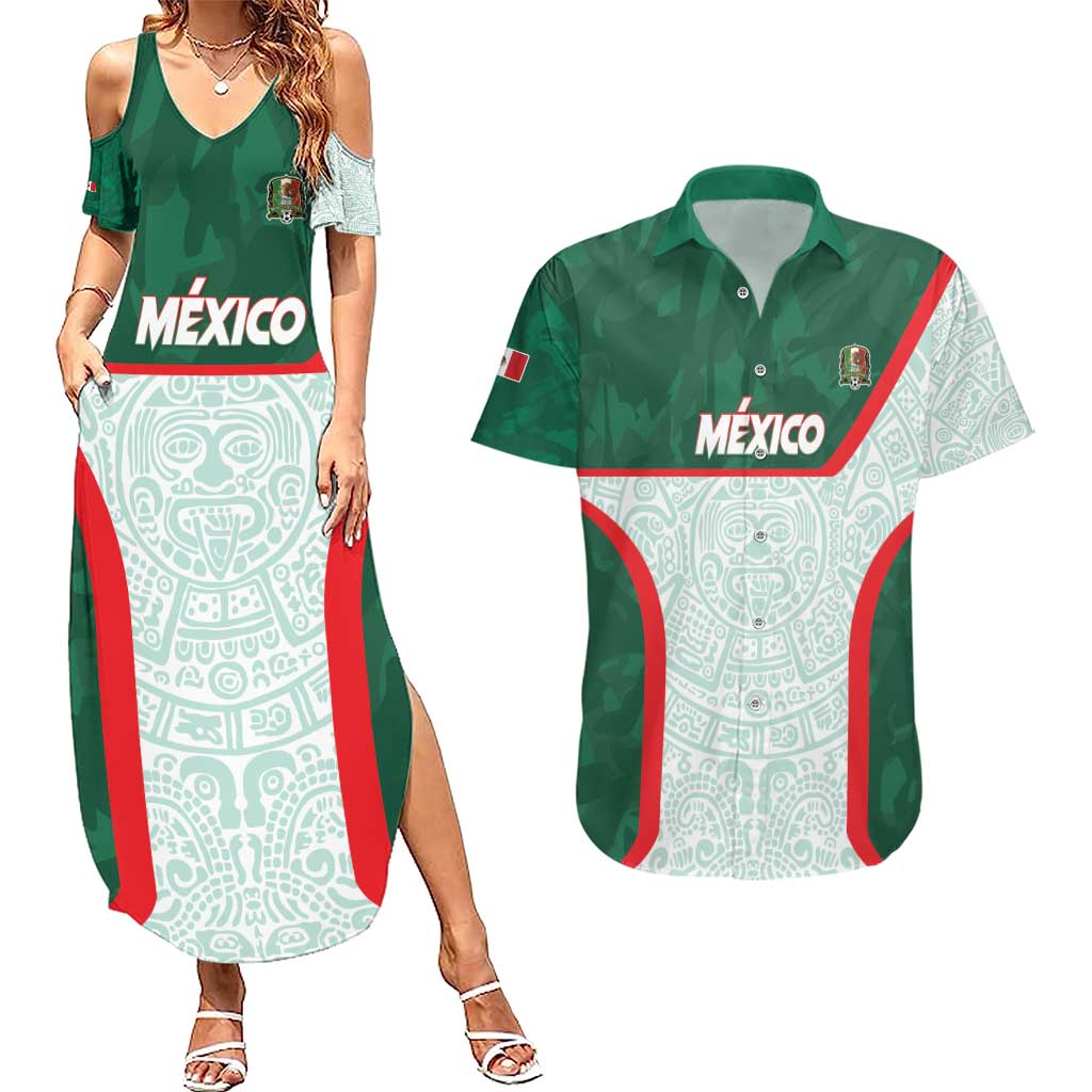 Custom Mexico Football Couples Matching Summer Maxi Dress and Hawaiian Shirt Aztec Pattern - Wonder Print Shop