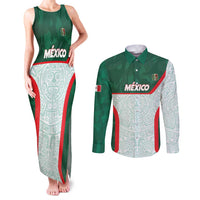 Custom Mexico Football Couples Matching Tank Maxi Dress and Long Sleeve Button Shirt Aztec Pattern - Wonder Print Shop