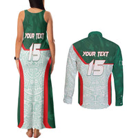 Custom Mexico Football Couples Matching Tank Maxi Dress and Long Sleeve Button Shirt Aztec Pattern - Wonder Print Shop