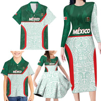 Custom Mexico Football Family Matching Long Sleeve Bodycon Dress and Hawaiian Shirt Aztec Pattern - Wonder Print Shop