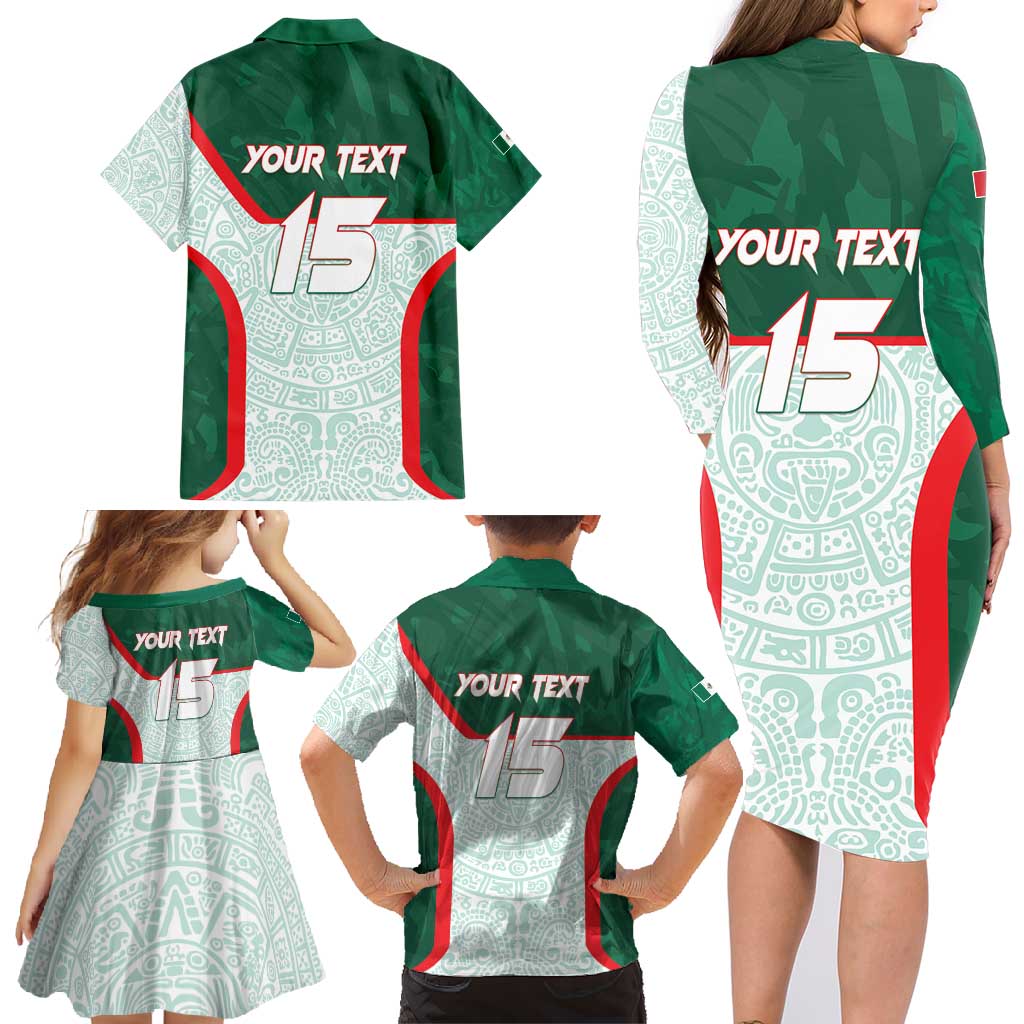 Custom Mexico Football Family Matching Long Sleeve Bodycon Dress and Hawaiian Shirt Aztec Pattern - Wonder Print Shop