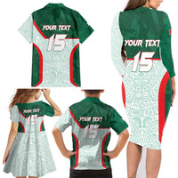 Custom Mexico Football Family Matching Long Sleeve Bodycon Dress and Hawaiian Shirt Aztec Pattern - Wonder Print Shop