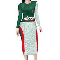 Custom Mexico Football Family Matching Long Sleeve Bodycon Dress and Hawaiian Shirt Aztec Pattern - Wonder Print Shop