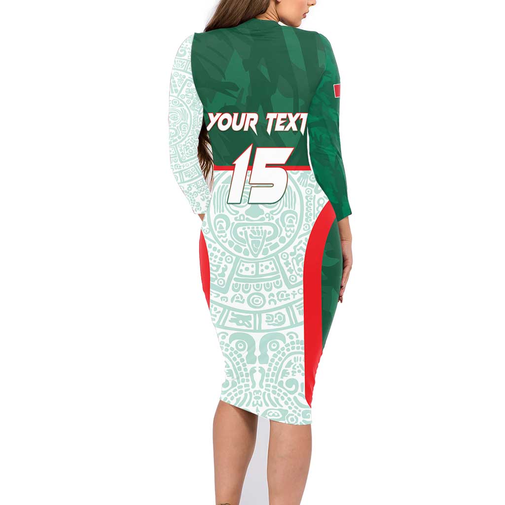 Custom Mexico Football Family Matching Long Sleeve Bodycon Dress and Hawaiian Shirt Aztec Pattern - Wonder Print Shop