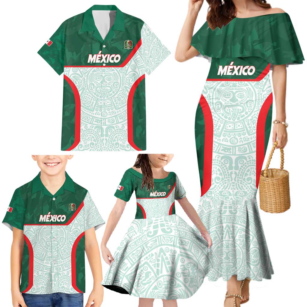 Custom Mexico Football Family Matching Mermaid Dress and Hawaiian Shirt Aztec Pattern - Wonder Print Shop