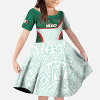 Custom Mexico Football Family Matching Off The Shoulder Long Sleeve Dress and Hawaiian Shirt Aztec Pattern - Wonder Print Shop