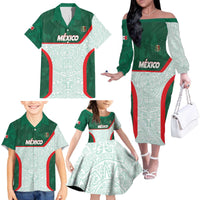 Custom Mexico Football Family Matching Off The Shoulder Long Sleeve Dress and Hawaiian Shirt Aztec Pattern - Wonder Print Shop