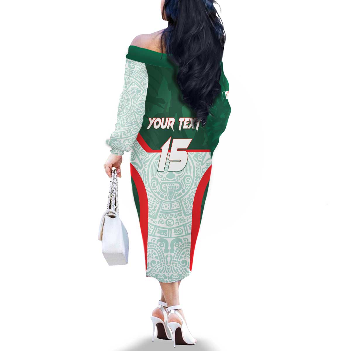 Custom Mexico Football Family Matching Off The Shoulder Long Sleeve Dress and Hawaiian Shirt Aztec Pattern - Wonder Print Shop