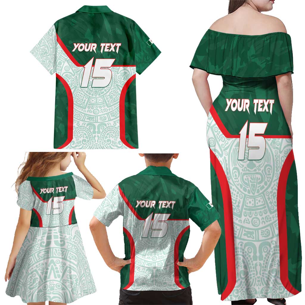 Custom Mexico Football Family Matching Off Shoulder Maxi Dress and Hawaiian Shirt Aztec Pattern - Wonder Print Shop