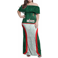 Custom Mexico Football Family Matching Off Shoulder Maxi Dress and Hawaiian Shirt Aztec Pattern - Wonder Print Shop