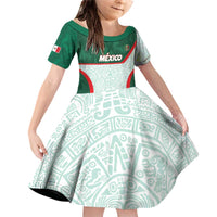Custom Mexico Football Family Matching Off Shoulder Short Dress and Hawaiian Shirt Aztec Pattern - Wonder Print Shop