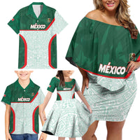 Custom Mexico Football Family Matching Off Shoulder Short Dress and Hawaiian Shirt Aztec Pattern - Wonder Print Shop