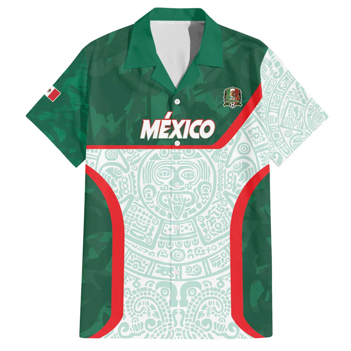 Custom Mexico Football Family Matching Off Shoulder Short Dress and Hawaiian Shirt Aztec Pattern - Wonder Print Shop