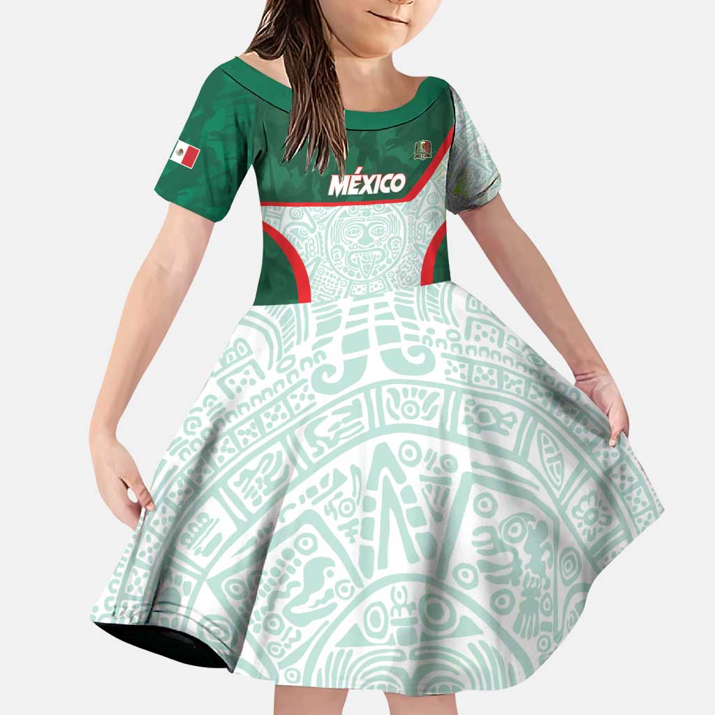 Custom Mexico Football Family Matching Puletasi and Hawaiian Shirt Aztec Pattern - Wonder Print Shop