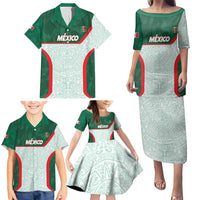 Custom Mexico Football Family Matching Puletasi and Hawaiian Shirt Aztec Pattern - Wonder Print Shop