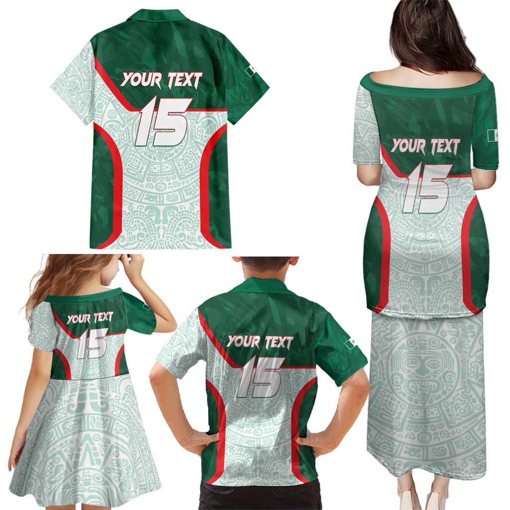Custom Mexico Football Family Matching Puletasi and Hawaiian Shirt Aztec Pattern - Wonder Print Shop