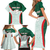 Custom Mexico Football Family Matching Short Sleeve Bodycon Dress and Hawaiian Shirt Aztec Pattern - Wonder Print Shop