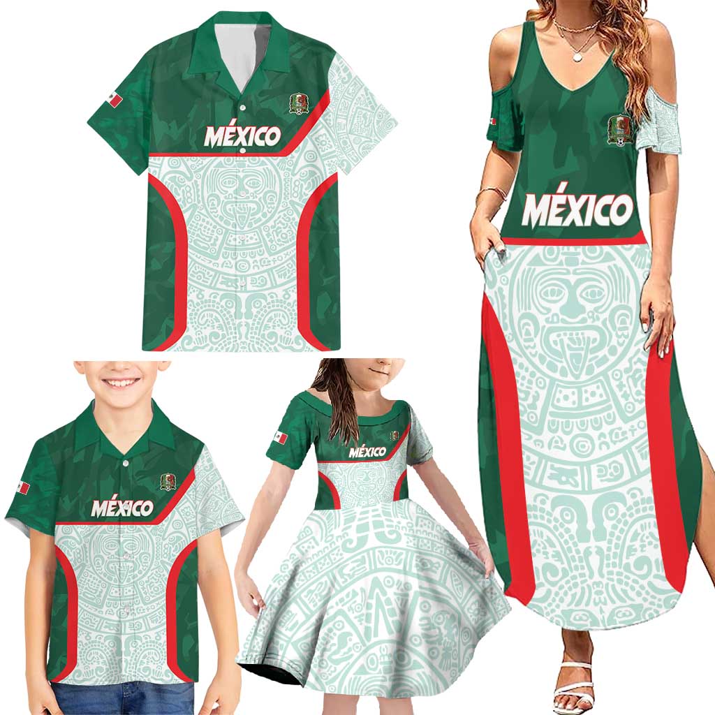 Custom Mexico Football Family Matching Summer Maxi Dress and Hawaiian Shirt Aztec Pattern - Wonder Print Shop