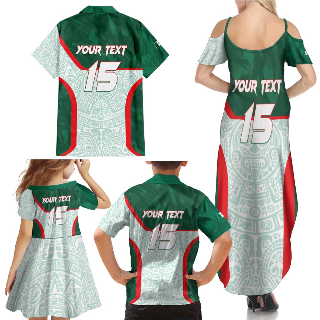 Custom Mexico Football Family Matching Summer Maxi Dress and Hawaiian Shirt Aztec Pattern - Wonder Print Shop