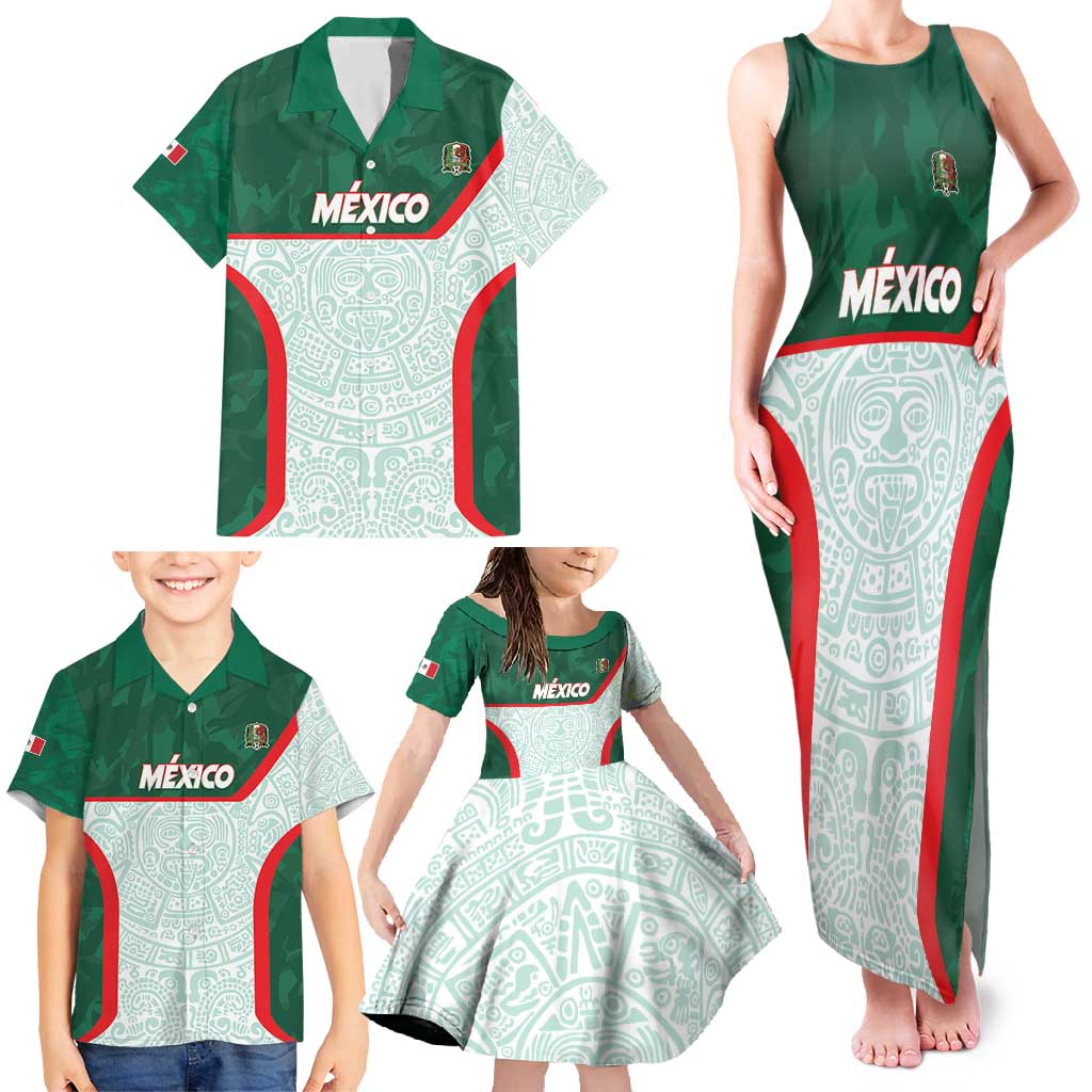 Custom Mexico Football Family Matching Tank Maxi Dress and Hawaiian Shirt Aztec Pattern - Wonder Print Shop