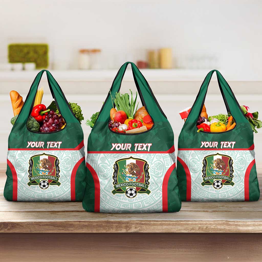 Custom Mexico Football Grocery Bag Aztec Pattern