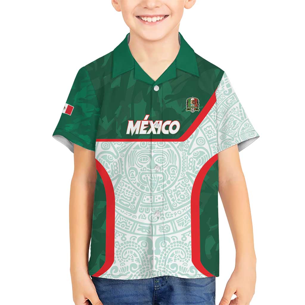Custom Mexico Football Kid Hawaiian Shirt Aztec Pattern - Wonder Print Shop