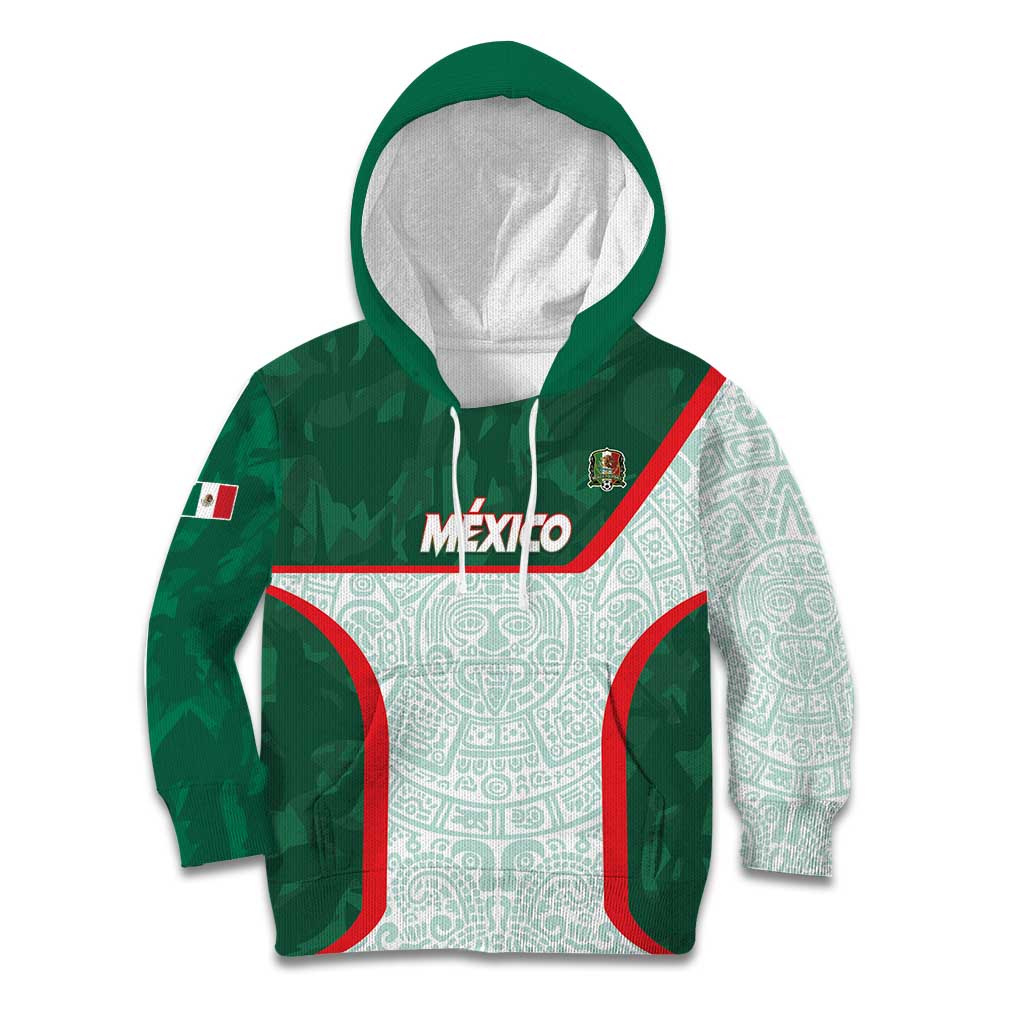 Custom Mexico Football Kid Hoodie Aztec Pattern - Wonder Print Shop