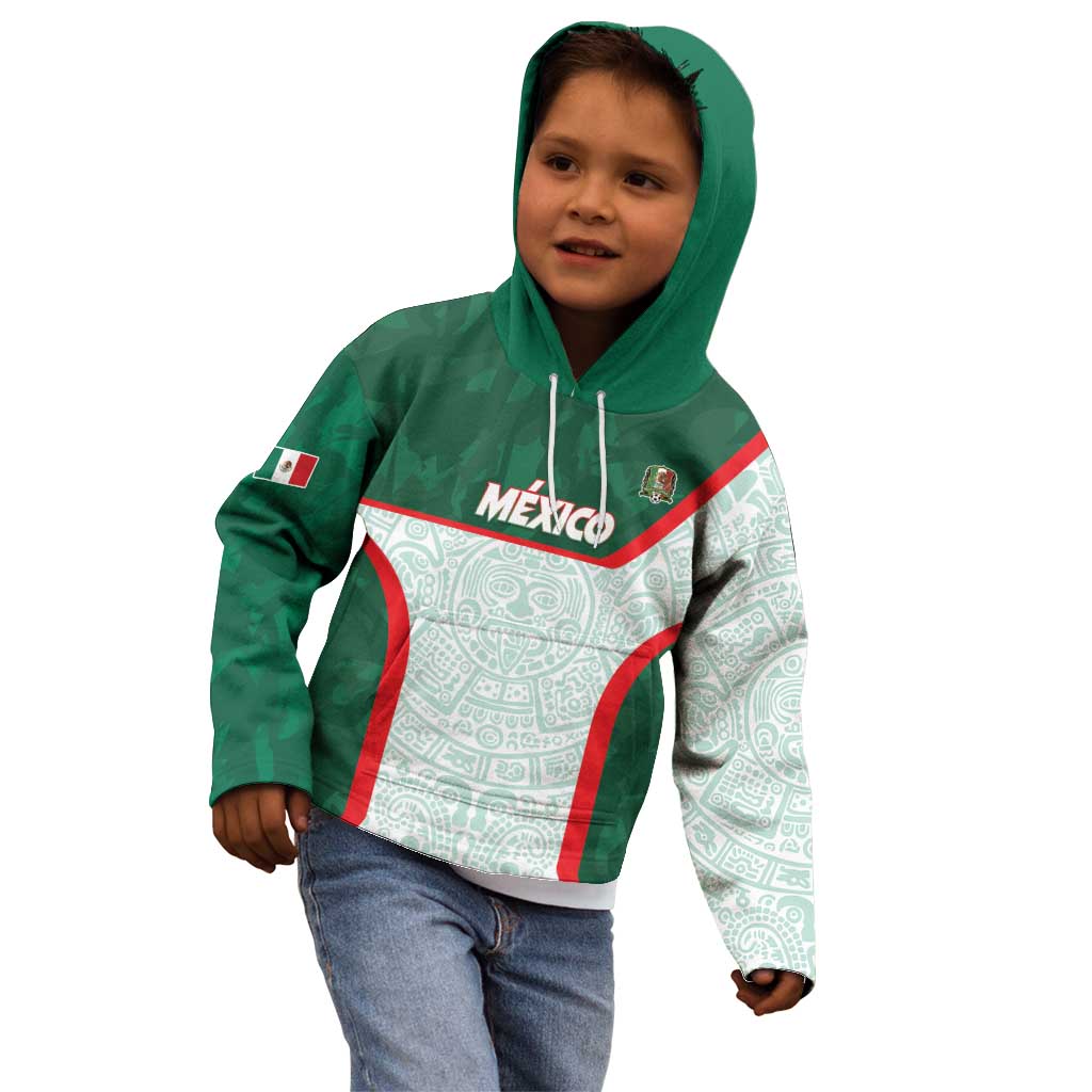 Custom Mexico Football Kid Hoodie Aztec Pattern - Wonder Print Shop