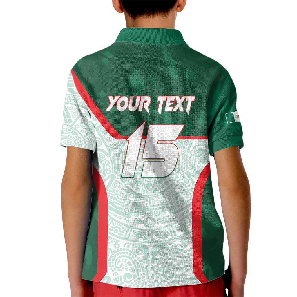 Custom Mexico Football Kid Polo Shirt Aztec Pattern - Wonder Print Shop
