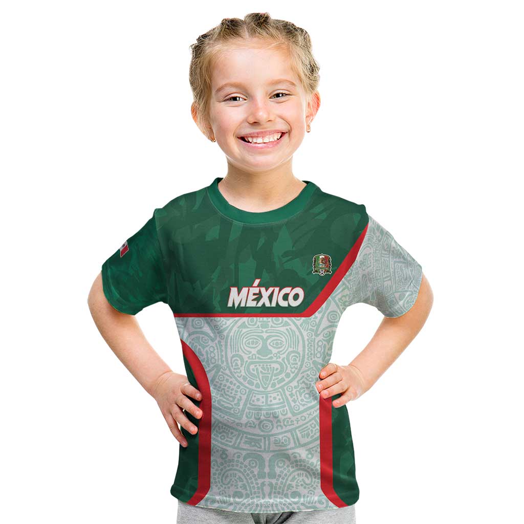 Custom Mexico Football Kid T Shirt Aztec Pattern - Wonder Print Shop