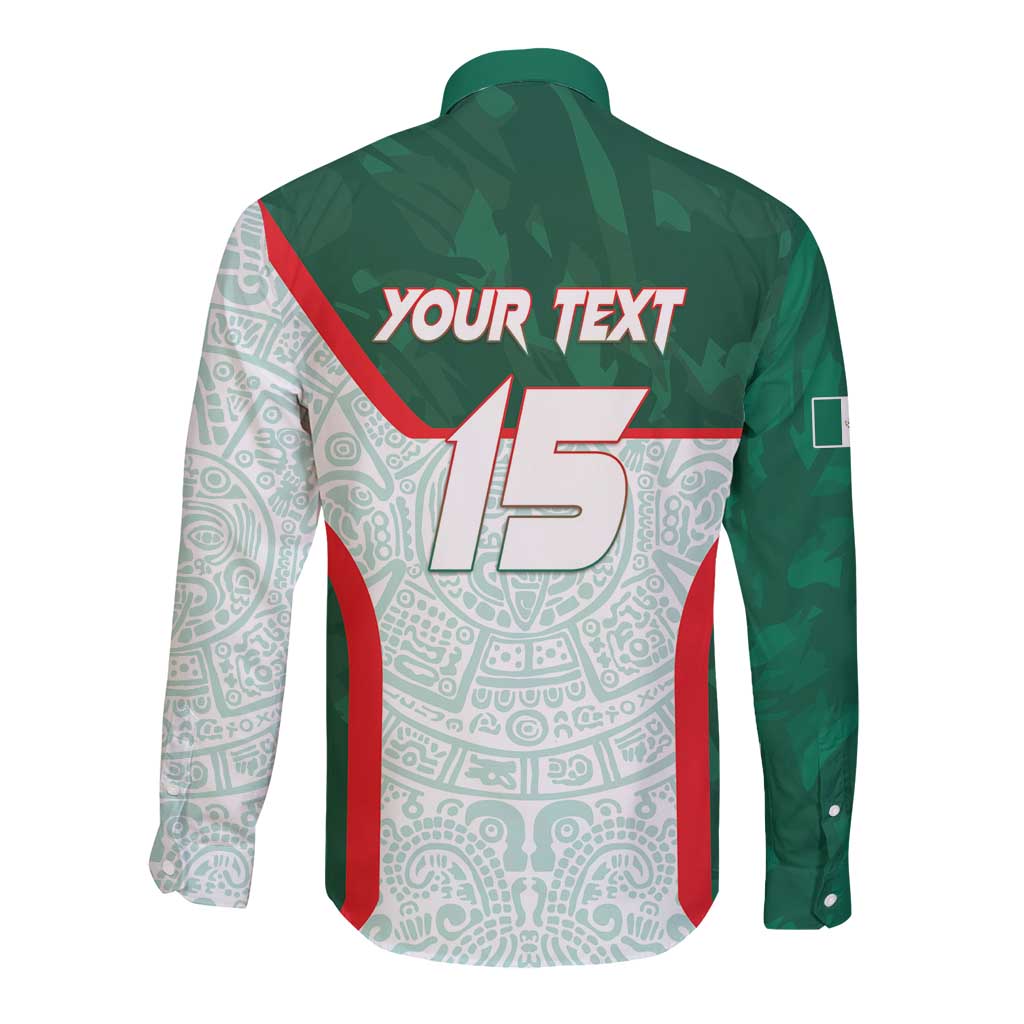 Custom Mexico Football Long Sleeve Button Shirt Aztec Pattern - Wonder Print Shop