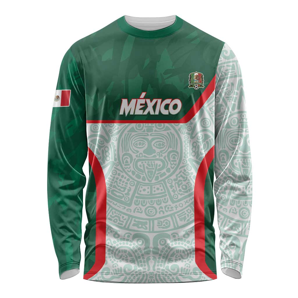 Custom Mexico Football Long Sleeve Shirt Aztec Pattern - Wonder Print Shop
