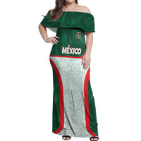 Custom Mexico Football Off Shoulder Maxi Dress Aztec Pattern - Wonder Print Shop