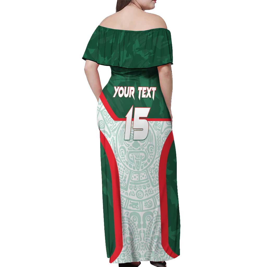 Custom Mexico Football Off Shoulder Maxi Dress Aztec Pattern - Wonder Print Shop