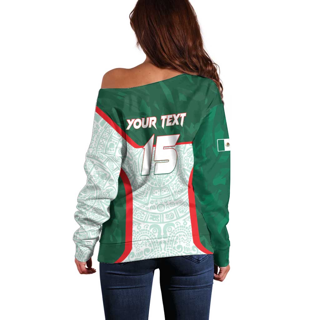 Custom Mexico Football Off Shoulder Sweater Aztec Pattern - Wonder Print Shop