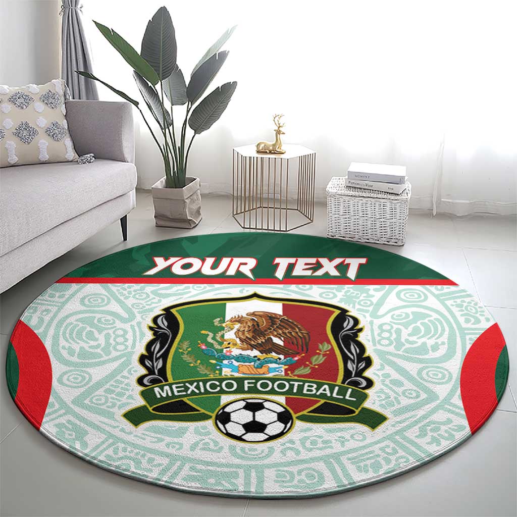 Custom Mexico Football Round Carpet Aztec Pattern