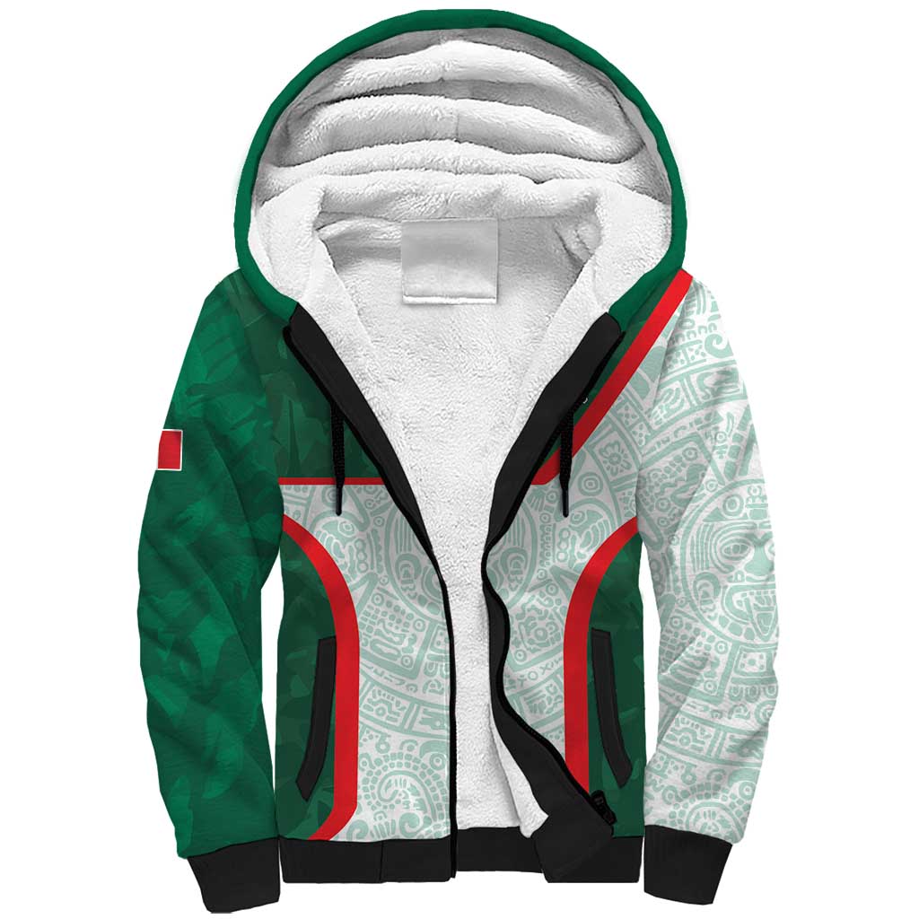 Custom Mexico Football Sherpa Hoodie Aztec Pattern - Wonder Print Shop