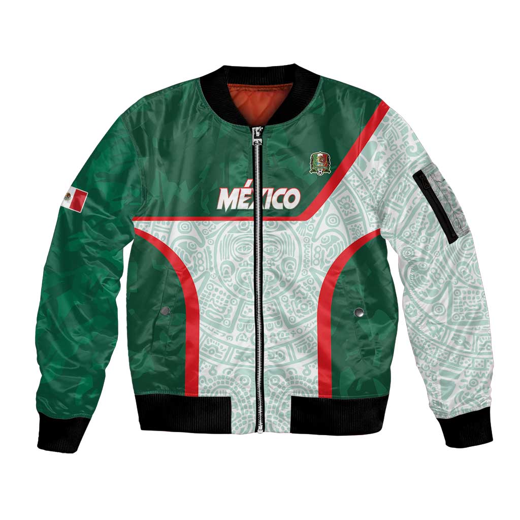 Custom Mexico Football Sleeve Zip Bomber Jacket Aztec Pattern - Wonder Print Shop