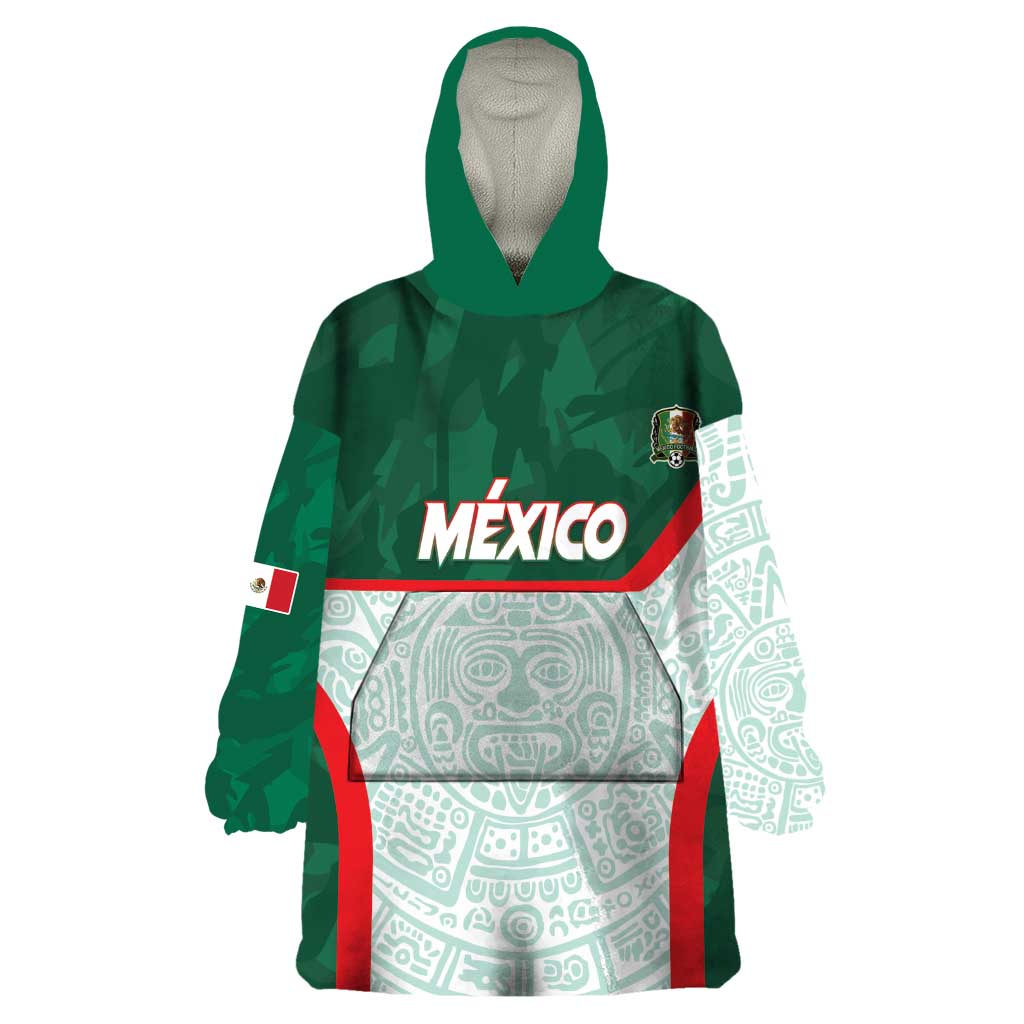 Custom Mexico Football Wearable Blanket Hoodie Aztec Pattern - Wonder Print Shop