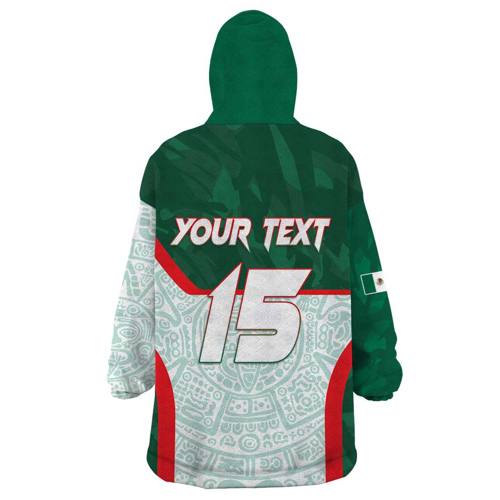 Custom Mexico Football Wearable Blanket Hoodie Aztec Pattern - Wonder Print Shop