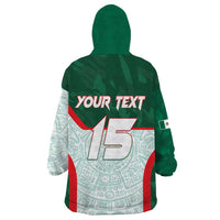 Custom Mexico Football Wearable Blanket Hoodie Aztec Pattern - Wonder Print Shop