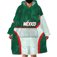 Custom Mexico Football Wearable Blanket Hoodie Aztec Pattern - Wonder Print Shop
