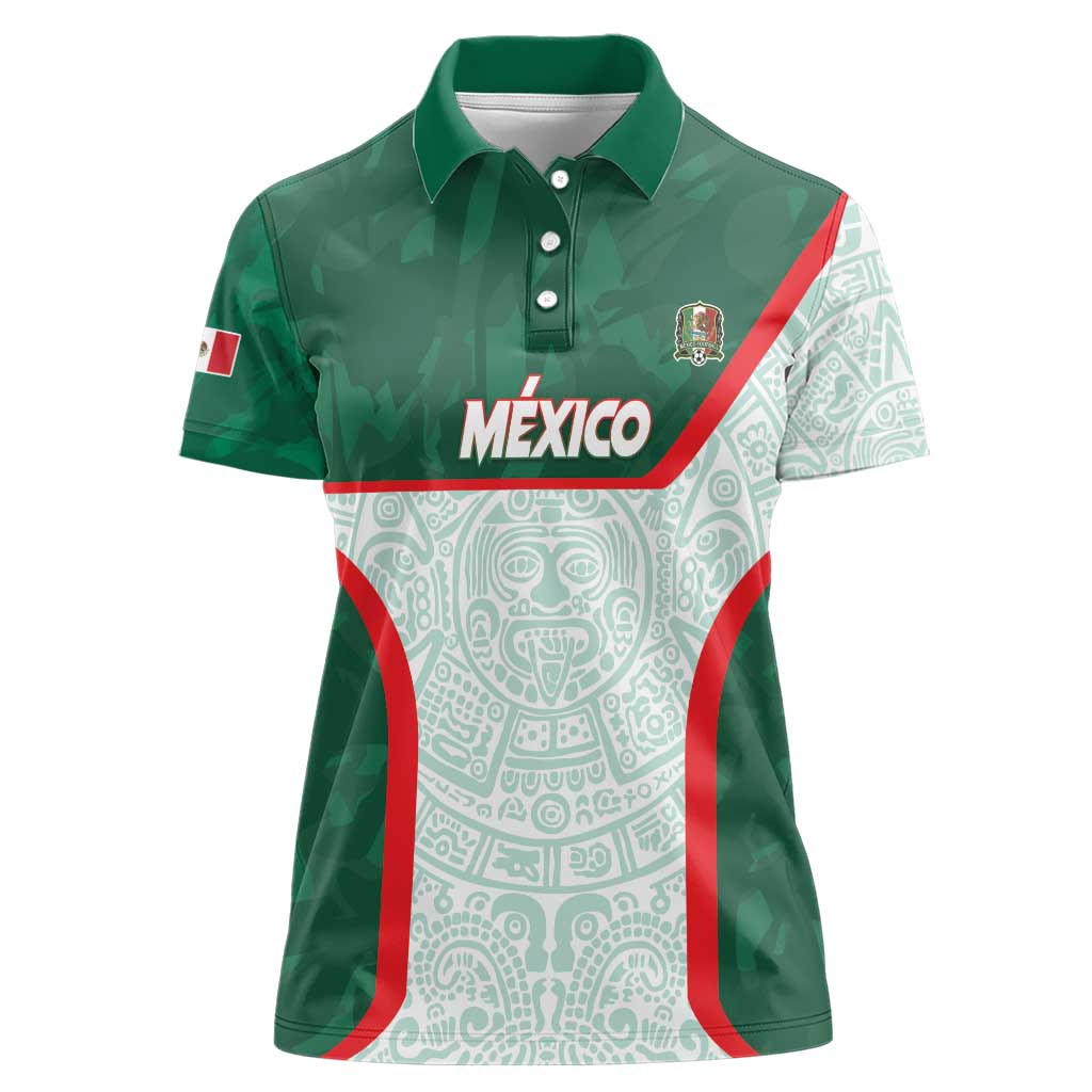 Custom Mexico Football Women Polo Shirt Aztec Pattern - Wonder Print Shop