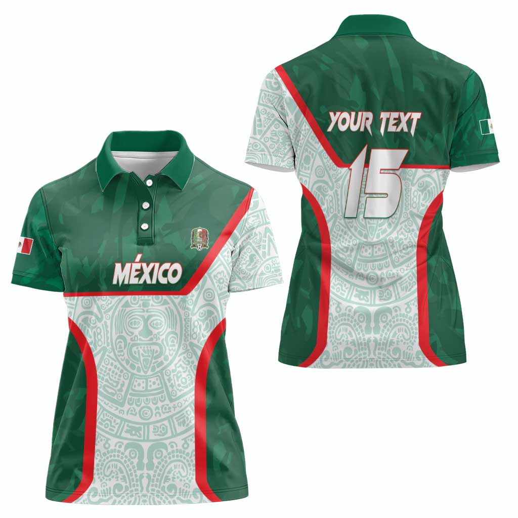 Custom Mexico Football Women Polo Shirt Aztec Pattern - Wonder Print Shop