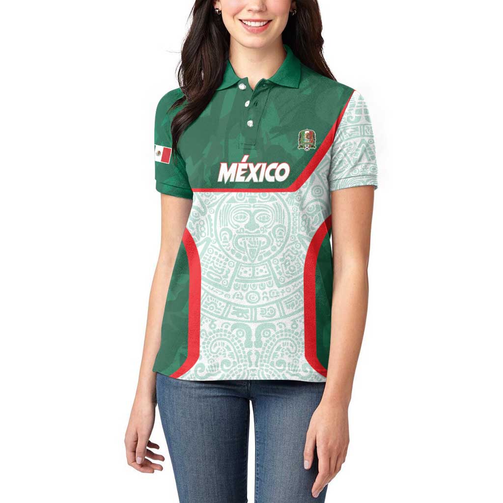 Custom Mexico Football Women Polo Shirt Aztec Pattern - Wonder Print Shop