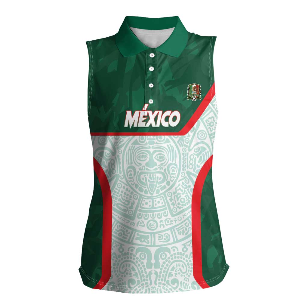 Custom Mexico Football Women Sleeveless Polo Shirt Aztec Pattern - Wonder Print Shop