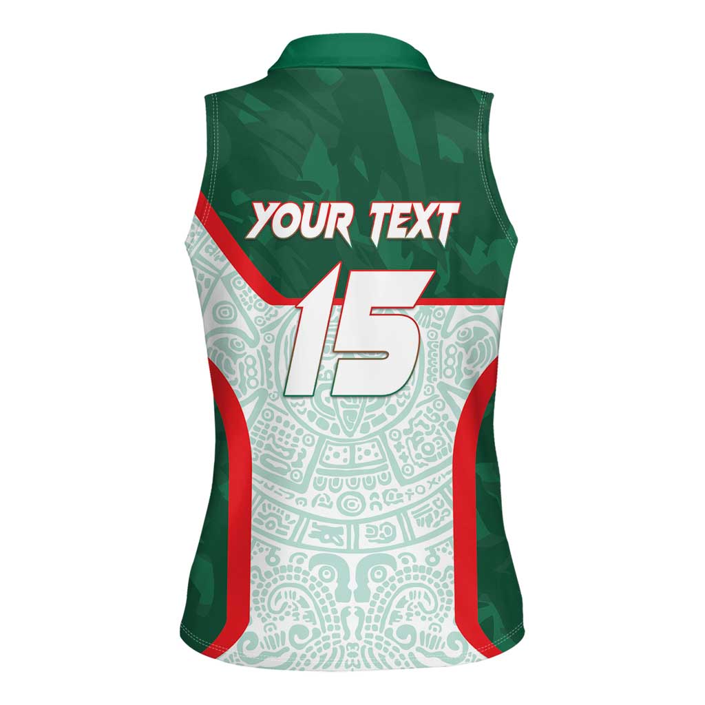 Custom Mexico Football Women Sleeveless Polo Shirt Aztec Pattern - Wonder Print Shop