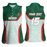 Custom Mexico Football Women Sleeveless Polo Shirt Aztec Pattern - Wonder Print Shop