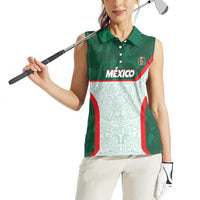 Custom Mexico Football Women Sleeveless Polo Shirt Aztec Pattern - Wonder Print Shop