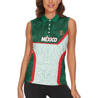 Custom Mexico Football Women Sleeveless Polo Shirt Aztec Pattern - Wonder Print Shop